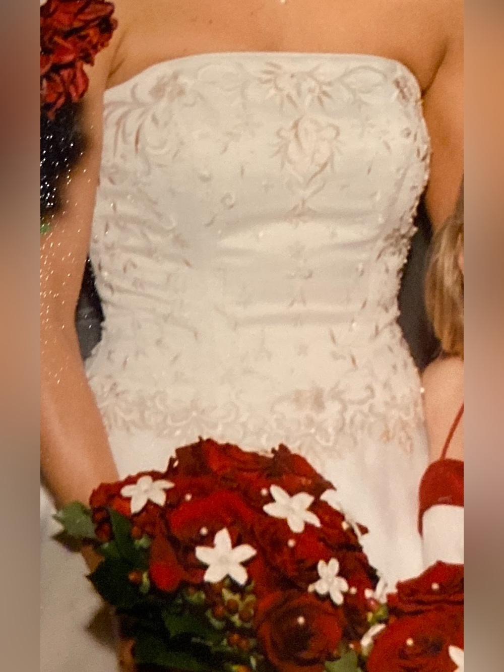 White Embroidered Strapless Wedding Dress